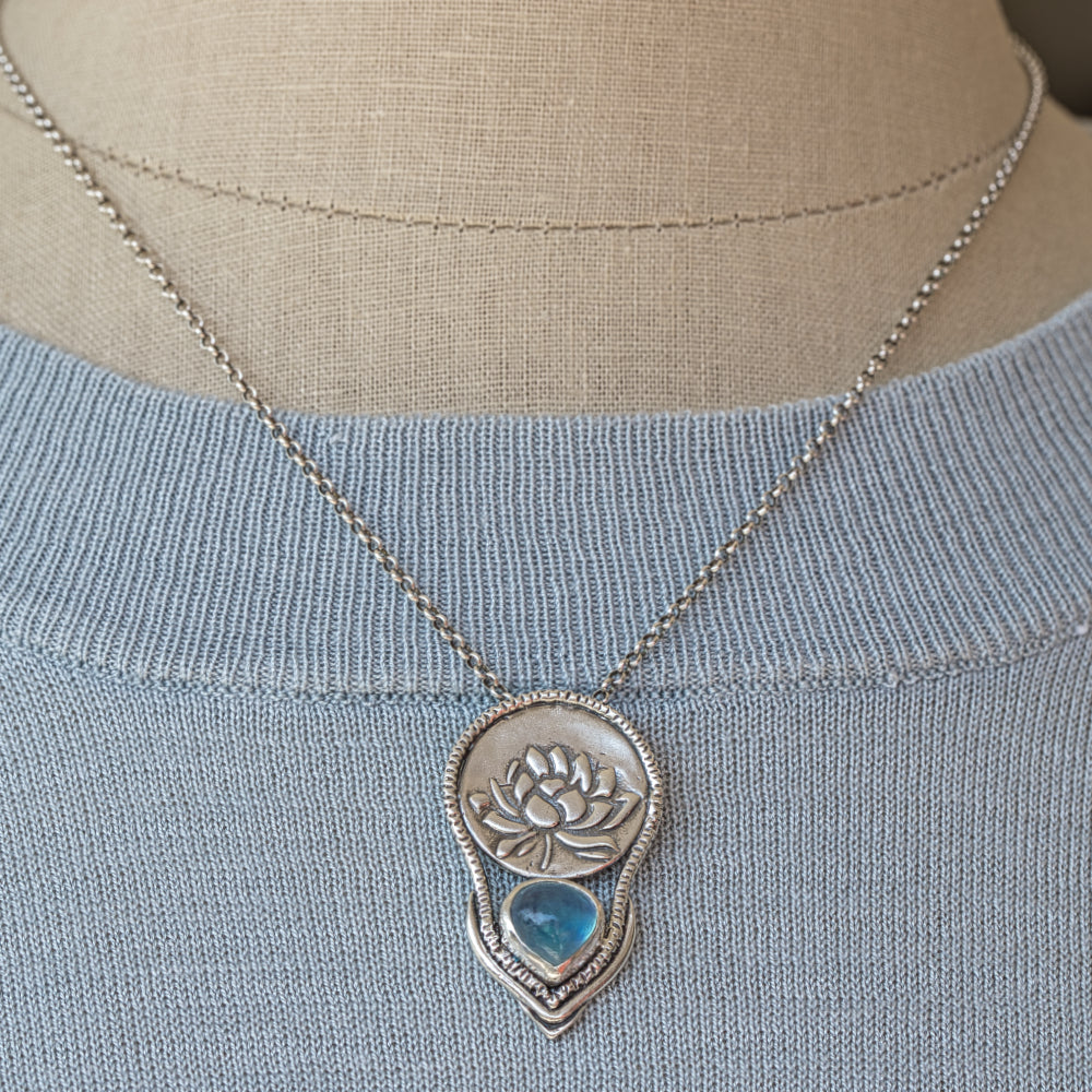 Lotus Aquamarine Necklace-Terra Rustica Jewelry