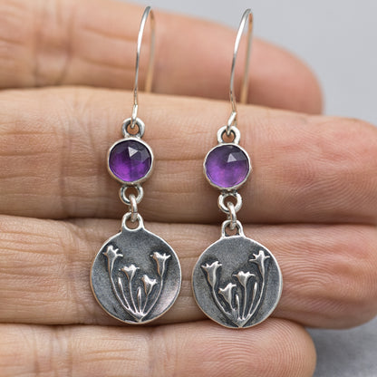 Brodiaea Earrings with Amethyst Gemstones