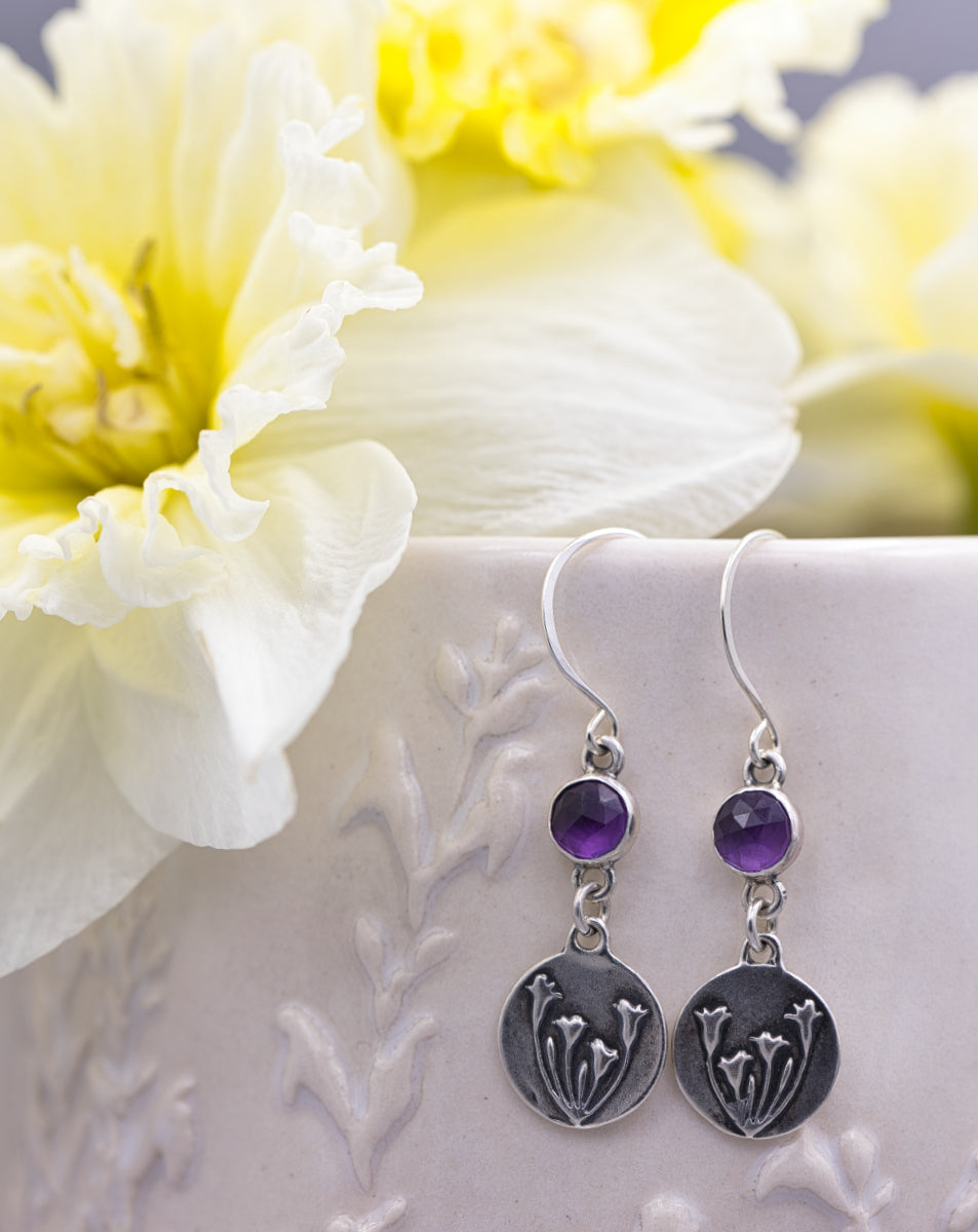 Brodiaea Earrings with Amethyst Gemstones