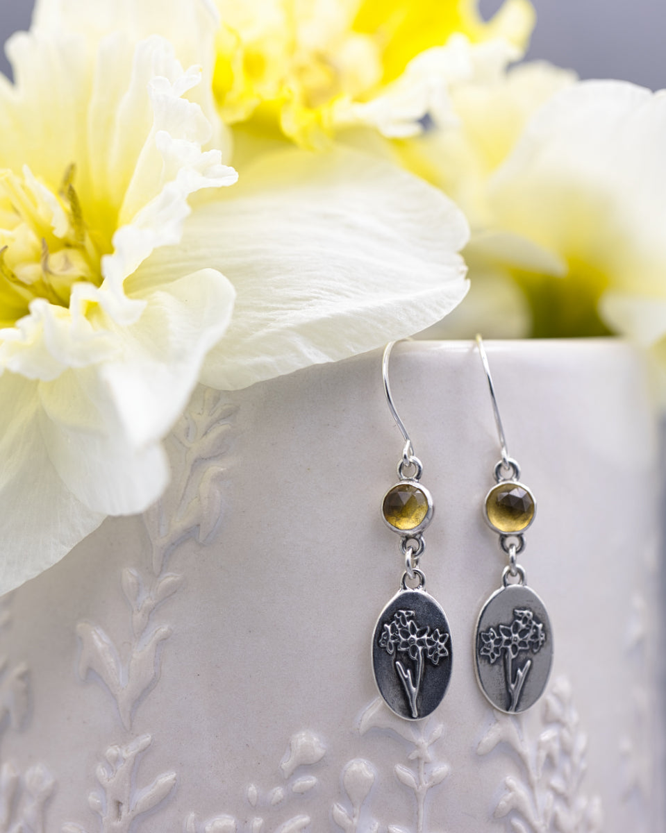 Daffodil Earrings with Citrine Gemstones