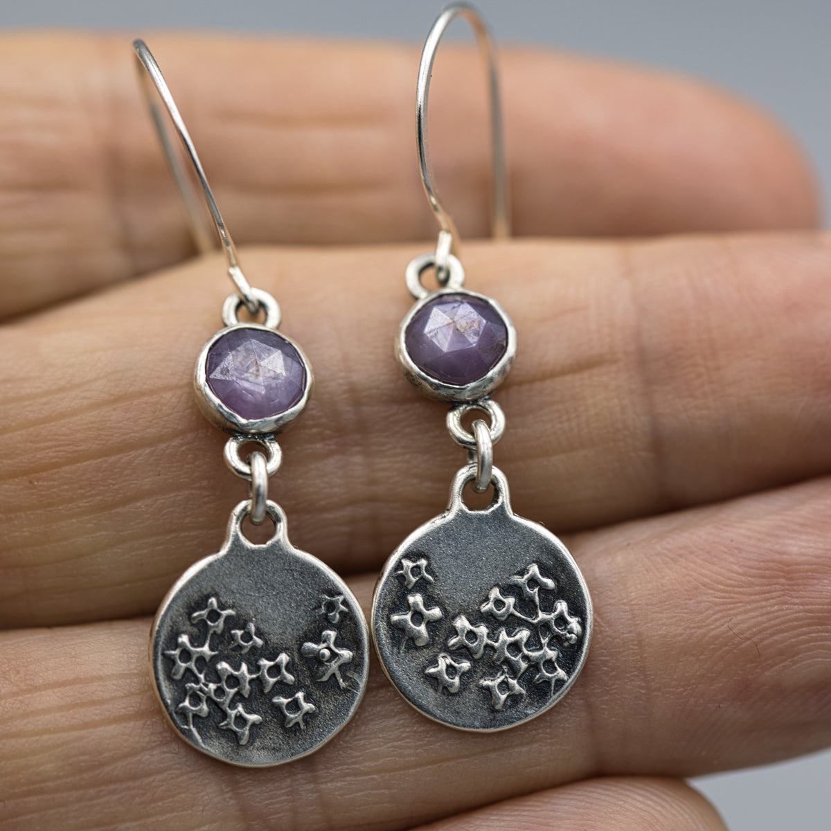 Lilac Earrings with Pink Sheen Sapphires